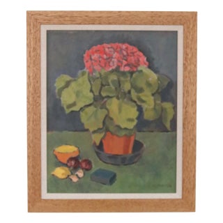 Olax, Pink Hydrangea with Fruit, 1950, Oil on Panel, Framed For Sale