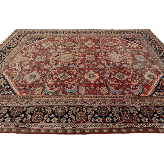 Textile 10 X 12 Vintage Persian Mahal Hand-Knotted Wool Rug Red & Navy For Sale - Image 7 of 10