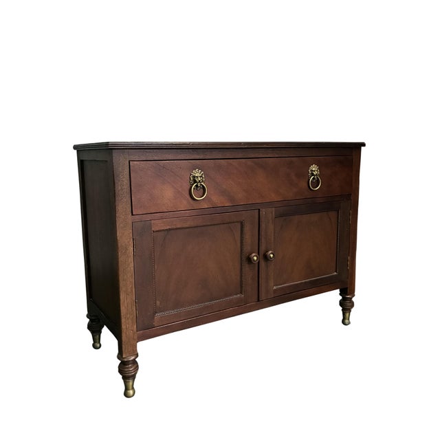 Traditional Late 20th Century Baker Furniture Milling Road Mahogany Server Cabinet With Lion's Head Brass Pulls For Sale - Image 3 of 10