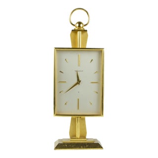 Mid-20th Century Modern Golden Brass 8-Days Movement Desk Clock by Jaeger-LeCoultre, Switzerland For Sale