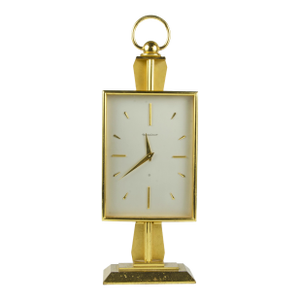 Mid-20th Century Modern Golden Brass 8-Days Movement Desk Clock by Jaeger-LeCoultre, Switzerland