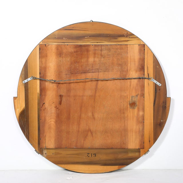 Art Deco Round Mirror With Walnut & Black Lacquer Half Border Detailing For Sale - Image 14 of 14