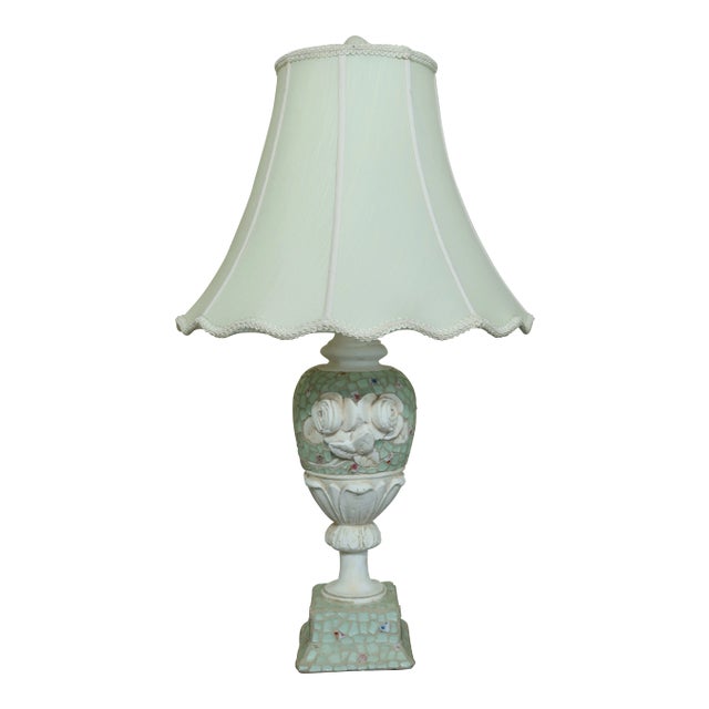 1980s Mosaic Urn Style Chic Table Lamp W. Shade For Sale