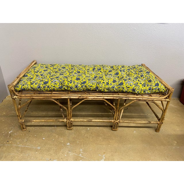 Rattan and Bamboo Bench Daybed W/Cushion For Sale In Los Angeles - Image 6 of 8