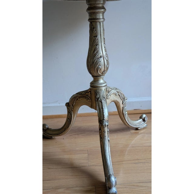 1980s Vintage Piecrust Tripod Table With Embossed Leather Top For Sale - Image 5 of 11