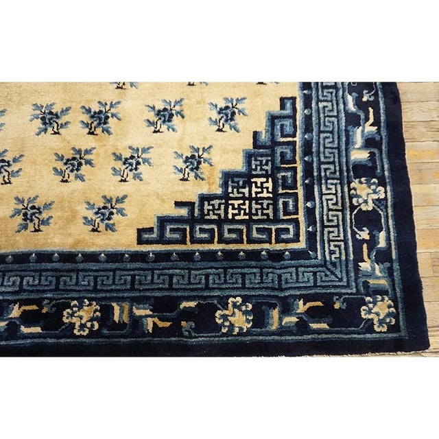 1920s Beige Medallion Floral Classical Greek Antique Chinese Baotou Square Rug For Sale - Image 9 of 11