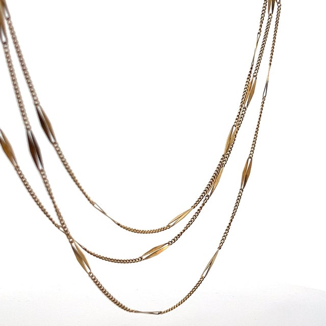 Metal 1920s 18k Yellow Gold Long French Bar Chain 61" For Sale - Image 7 of 8