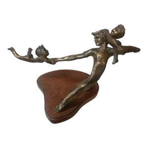 1970s Bronze Sculpture of Man Playing With and Swinging Kids by Million