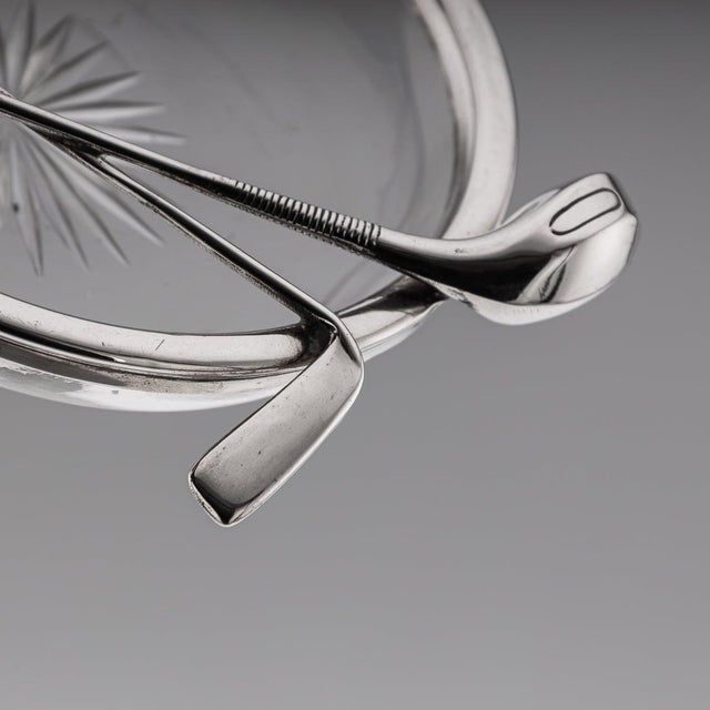 1910s Antique English Silver and Cut Glass Golf Theme Ashtray, 1911 For Sale - Image 5 of 12