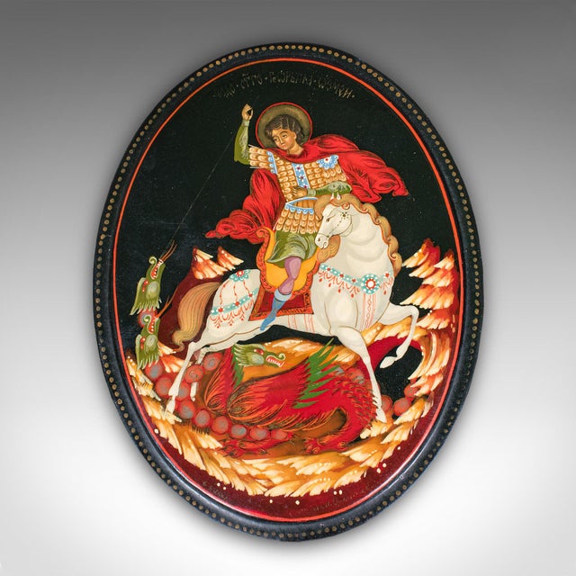 Art Deco Vintage Oval Keepsake Box, Russian, Lacquered Trinket Case, St George, Art Deco For Sale - Image 3 of 10