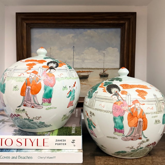 Ceramic Pair of Vintage Chinese Melon Jars For Sale - Image 7 of 7