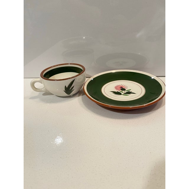 Mid-20th Century Stangl Pink Thistle Tea Cup & Saucer Set For Sale - Image 10 of 12