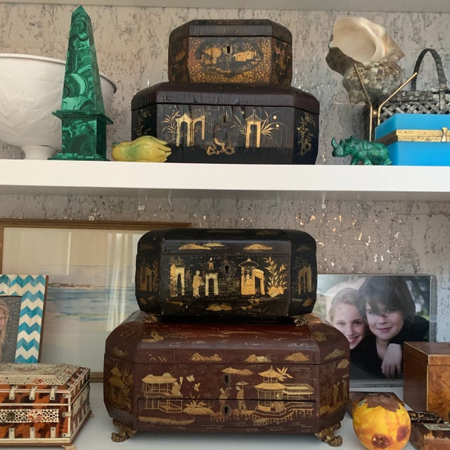 Antique Chinese Black Lacquered Box For Sale - Image 9 of 11