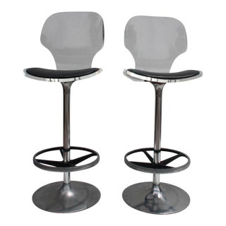 Vintage Lucite & Tulip Base Swivel Bar Stools - A Pair For Sale
