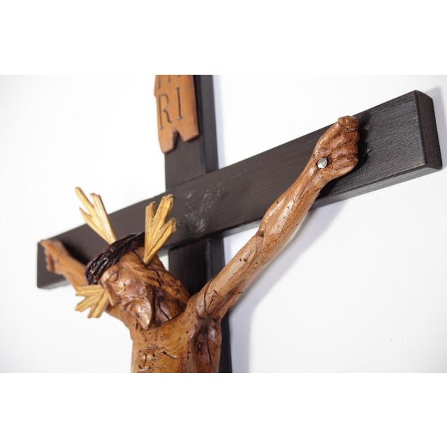 Wood Late 19th Century Linden Wood Carved Crucifix, Bohemia, 1800s For Sale - Image 7 of 15