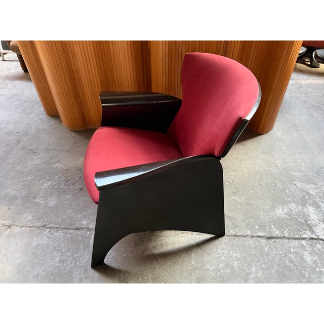 Black Plywood Sofa with Burgundy Velvet Upholstery, 1980s For Sale - Image 4 of 7