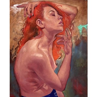 Siren by Joshua Lawyer | Oil on Wood Portrait of a Woman with Red Hair For Sale