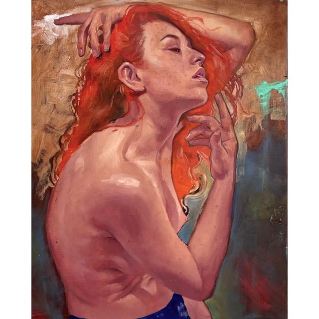 Siren by Joshua Lawyer | Oil on Wood Portrait of a Woman with Red Hair For Sale
