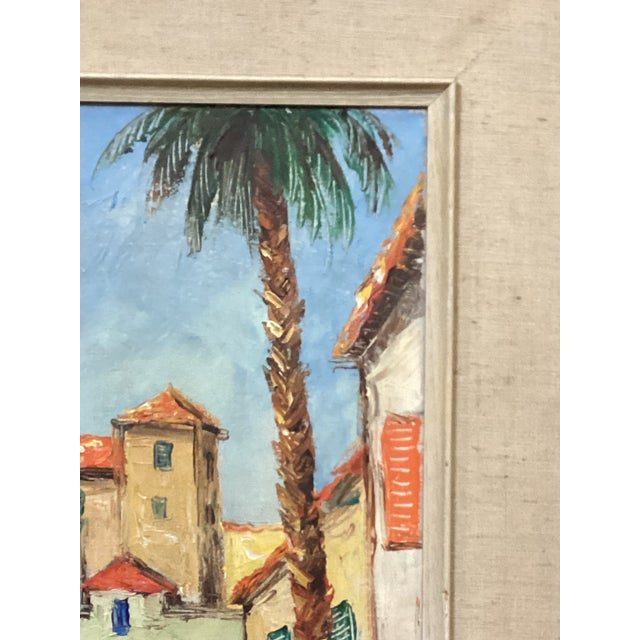 Sky Blue Mid 20th Century Painting of Tropical Town For Sale - Image 8 of 9
