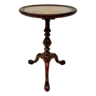 Early 20th C. Tripod Pedestal Leather Embossed Drinks Table Side Table For Sale
