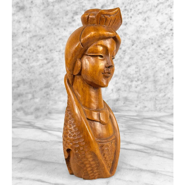 Mid-Century Modern Mid-Century Carved Wood Ethnic Women Bust Sculpture For Sale - Image 3 of 9