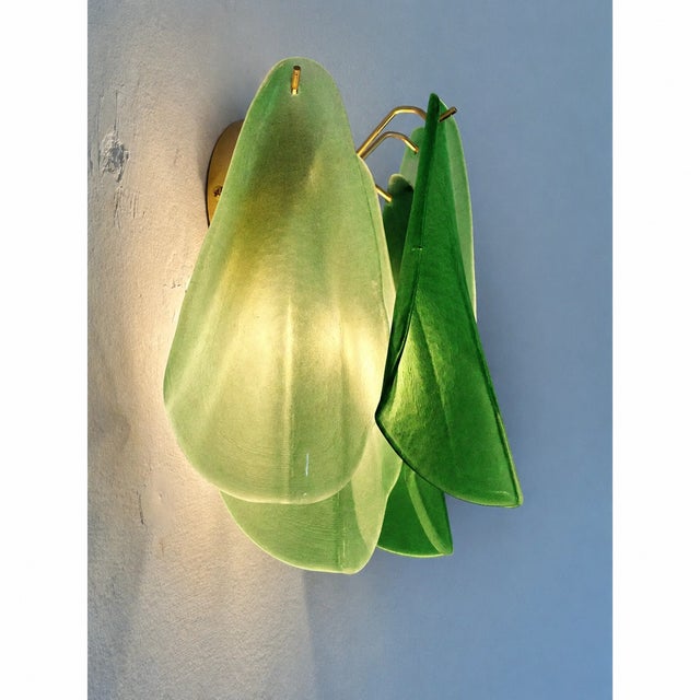 Pair of Contemporary Modern Sanded Green Light and Dark “Rondini” Murano Wall Sconces For Sale - Image 4 of 6