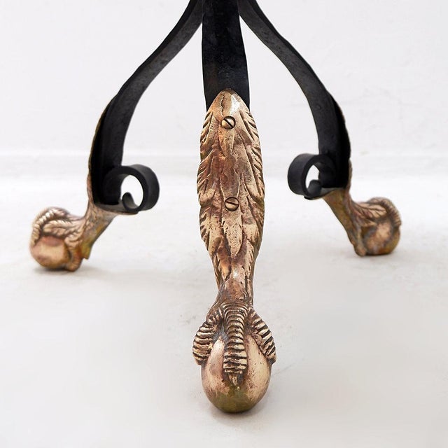 Wrought Iron Tripod Side Table with Brass Decorations and Alabaster Top, 1950s For Sale - Image 10 of 15