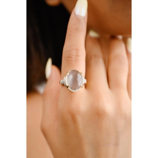 Bohemian Chic 20th Century 8.6 Ctw Moonstone Cocktail Ring Size 6.5 For Sale - Image 4 of 8