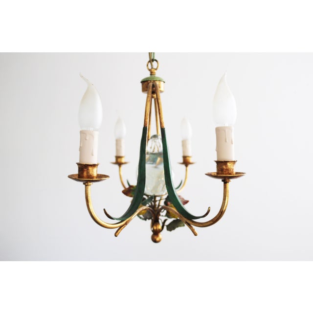 Gold Hollywood Regency Florentine Murano Glass Chandelier with Bird, Italy, 1970s For Sale - Image 8 of 10