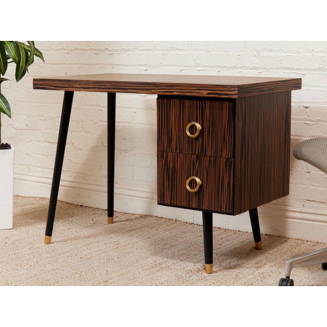Madagascar 1950s Vintage Single Pedestal Double Drawer Desk For Sale - Image 10 of 11