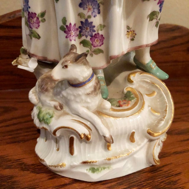 Antique Meissen Porcelain Figurine, Standing Woman With Basket & Dog For Sale - Image 12 of 15