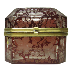Antique Etched Bohemian Glass Box