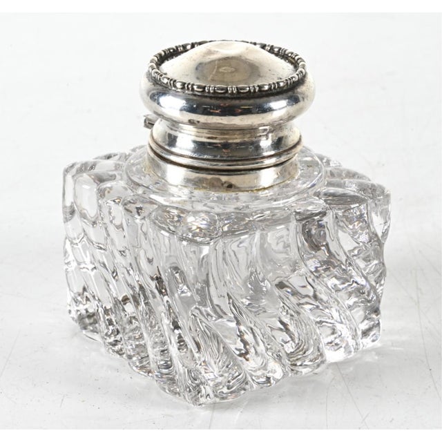 Antique Simons Brothers Crystal and Sterling Silver Inkwel For Sale - Image 4 of 8