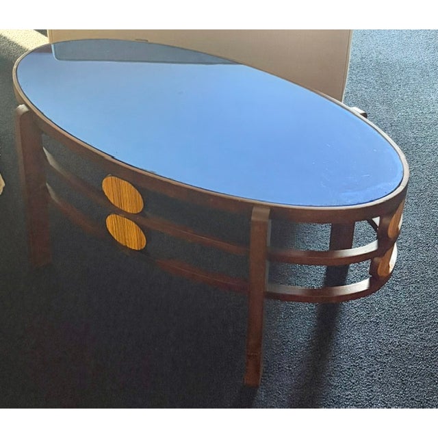Art Deco Oval Coffee Table, or Side Table, With Original Cobalt Blue Glass Top For Sale - Image 4 of 10