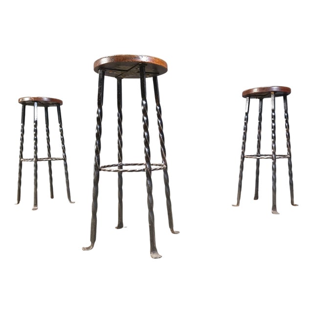 Vintage French Wrought Iron Bar Stools, 1960s, Set of 3 For Sale