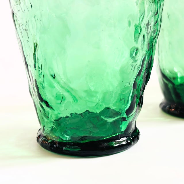 Green Mid Century Green Crinkle Glass Tumblers - Set of 4 For Sale - Image 8 of 12