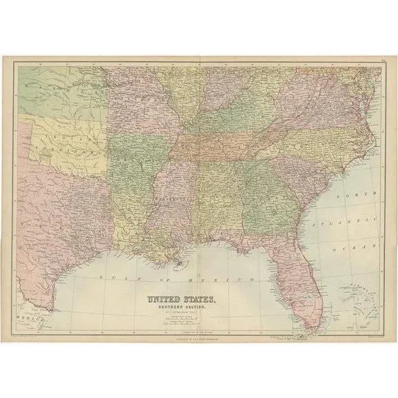 Antique Map of the Southern United States by A & C. Black, 1870s For Sale - Image 6 of 6