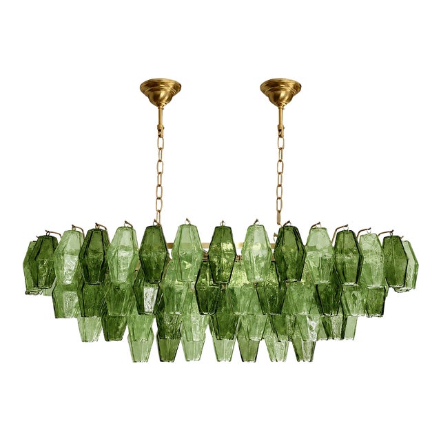 Contemporary Light and Dark Green “Poliedri” Murano Glass Chandelier by SimoEng For Sale