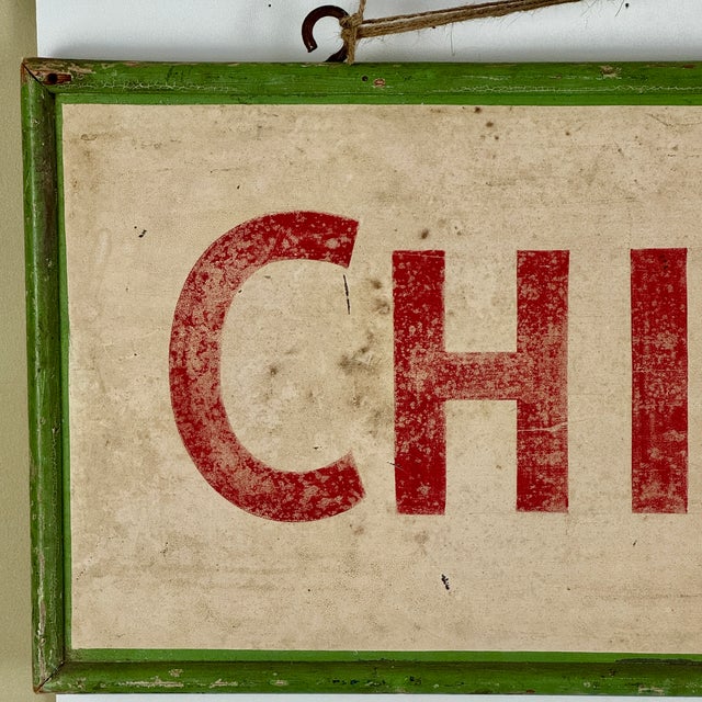 Mid 20th Century A Splendid Vintage "Chinese Food" Double Sided Trade Sign in Green-Painted Wood Frame For Sale - Image 5 of 13
