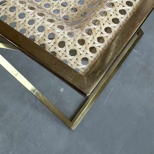 1970s Mid-Century Brass Side Table with Vienna Straw Rattan and Acrylic Glass Tray from Christian Dior, 1970s For Sale - Image 5 of 11