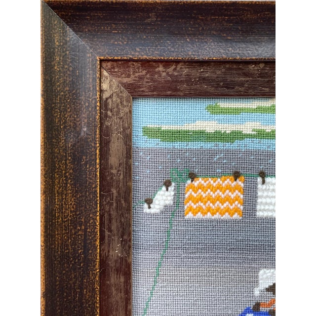 American 1970s "Washday" Needlepoint Picture For Sale - Image 3 of 7
