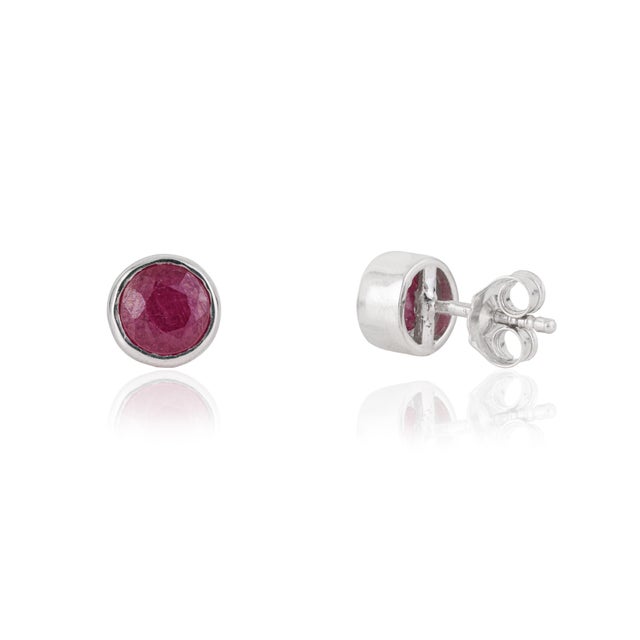 Contemporary Artisan 1.47 Ct Round Ruby Anniversary Stud Earrings in 925 Sterling Silver - A Pair For Sale - Image 3 of 12