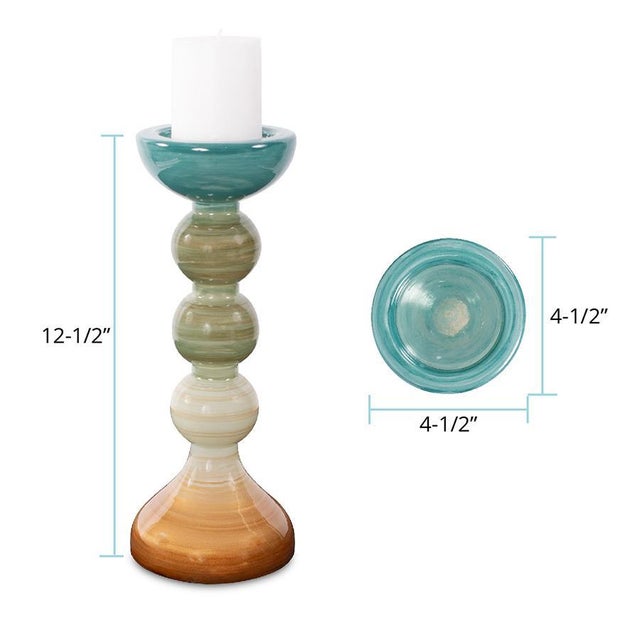 Capri Stripe Glass Candle Holder- Short For Sale - Image 9 of 10