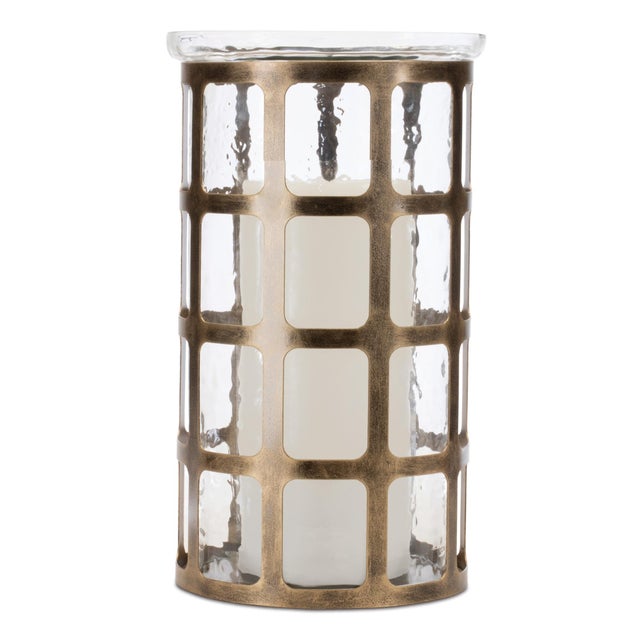 Modern Wavy Glass Candle Holder with Distressed Metal Frame 12.25"H For Sale - Image 3 of 5