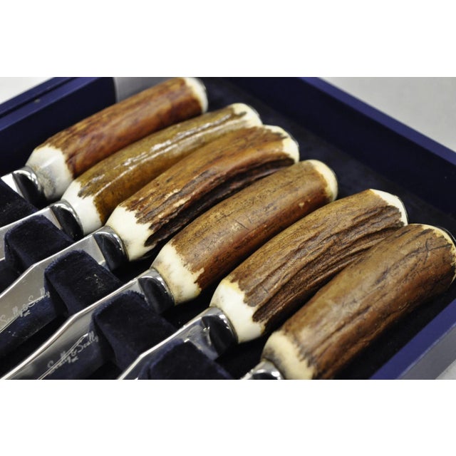 Late 20th Century Scully & Scully Arts & Crafts Natural Staghorn Handle Steak Knives - Set of 6 For Sale In Philadelphia - Image 6 of 16