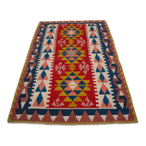 1970s Hand Woven Turkish Rug Oushak Kilim Flat Weave Wool Rug - 3′8″ × 5′10″