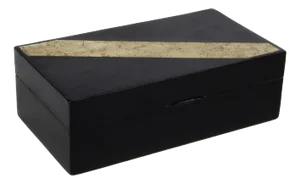 1930s Art Déco Black Lacquer, Eggshells and Varnished Wood Decorative Box by Jean Dunand, France