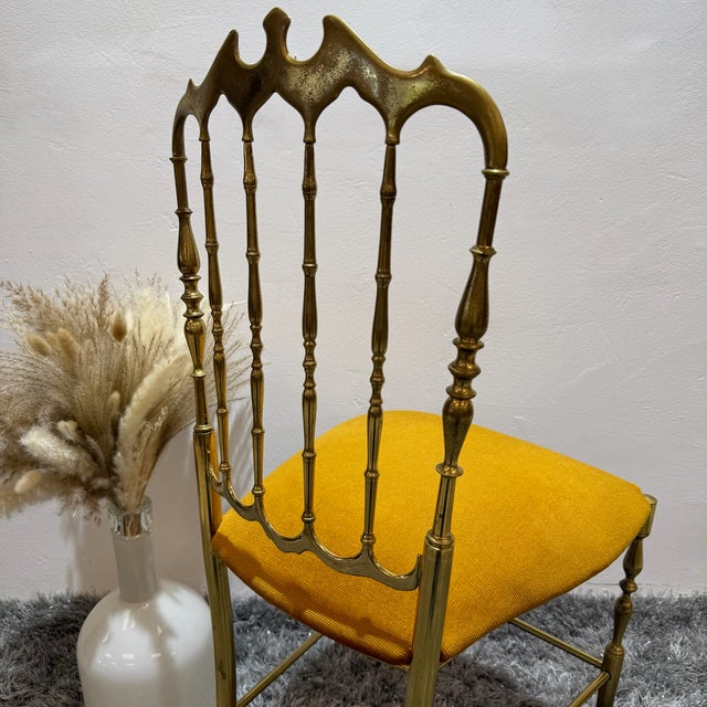 Gold Vintage Italian Chiavari Chair in Brass with Yellow Velvet Upholstery, 1950s For Sale - Image 8 of 12
