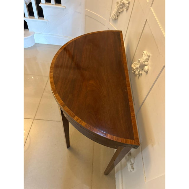 Wood Antique Georgian Mahogany Demi Lune Console Table and Fold Over Card Games Table, 1800 For Sale - Image 7 of 11