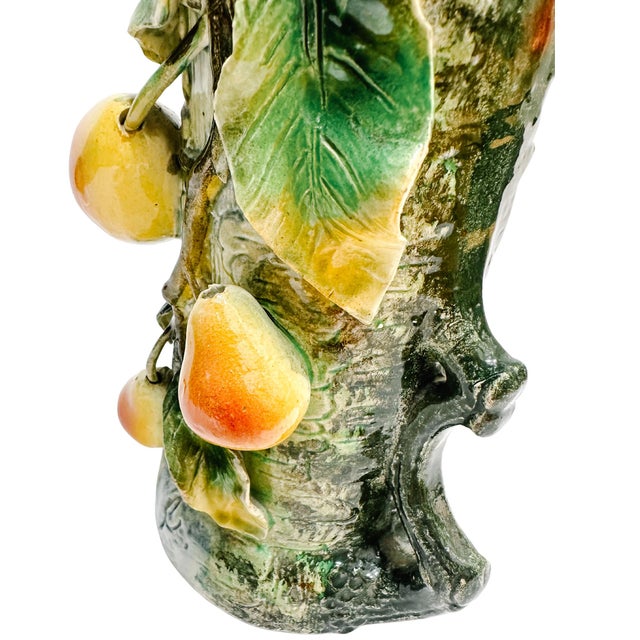 19th Century Antique 19th C. Austrian Bohemian Majolica Pear Tree Trunk Vase by Josef Strnact For Sale - Image 5 of 14